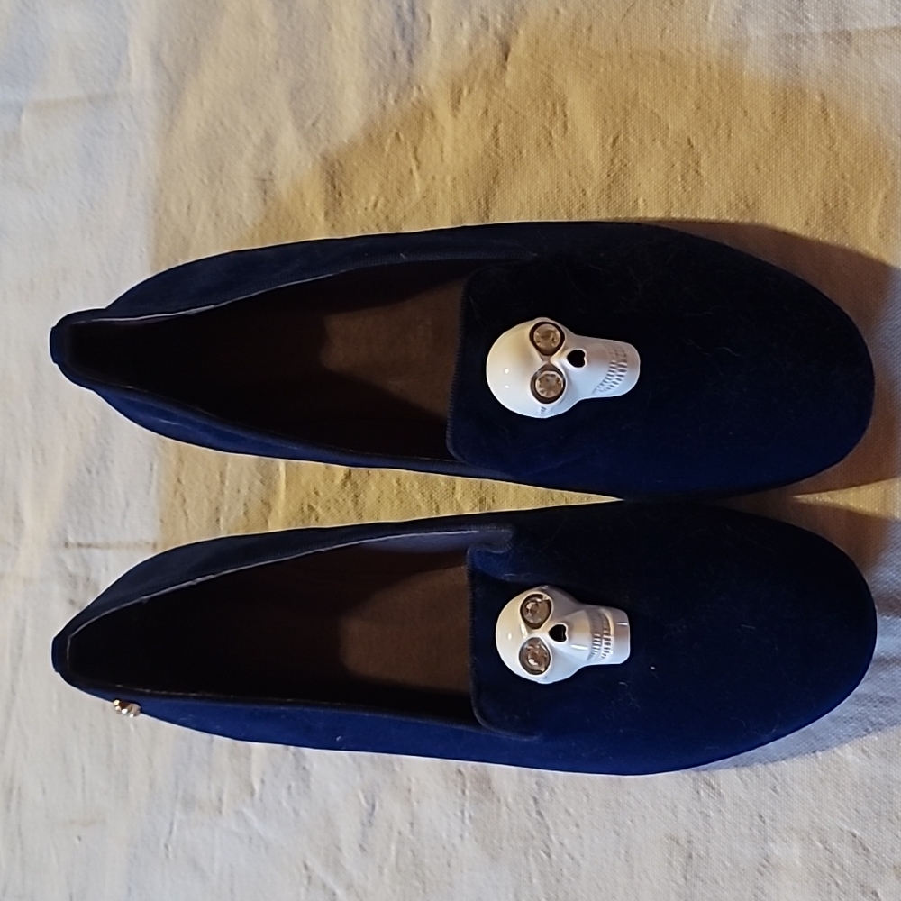 Kalaca Blue Suede Skull Flats. Size 37.5
